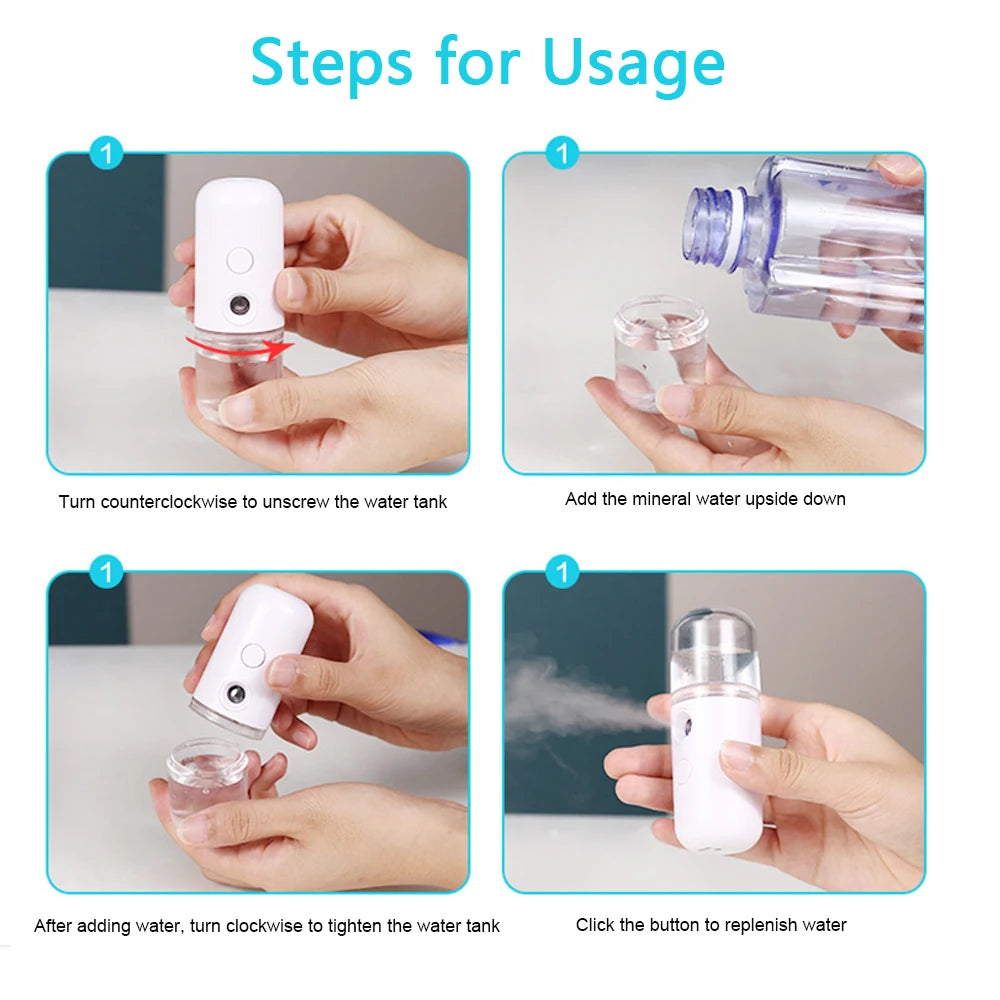 USB Rechargeable Facial Mist Sprayer – Portable Nano Steamer & Humidifier