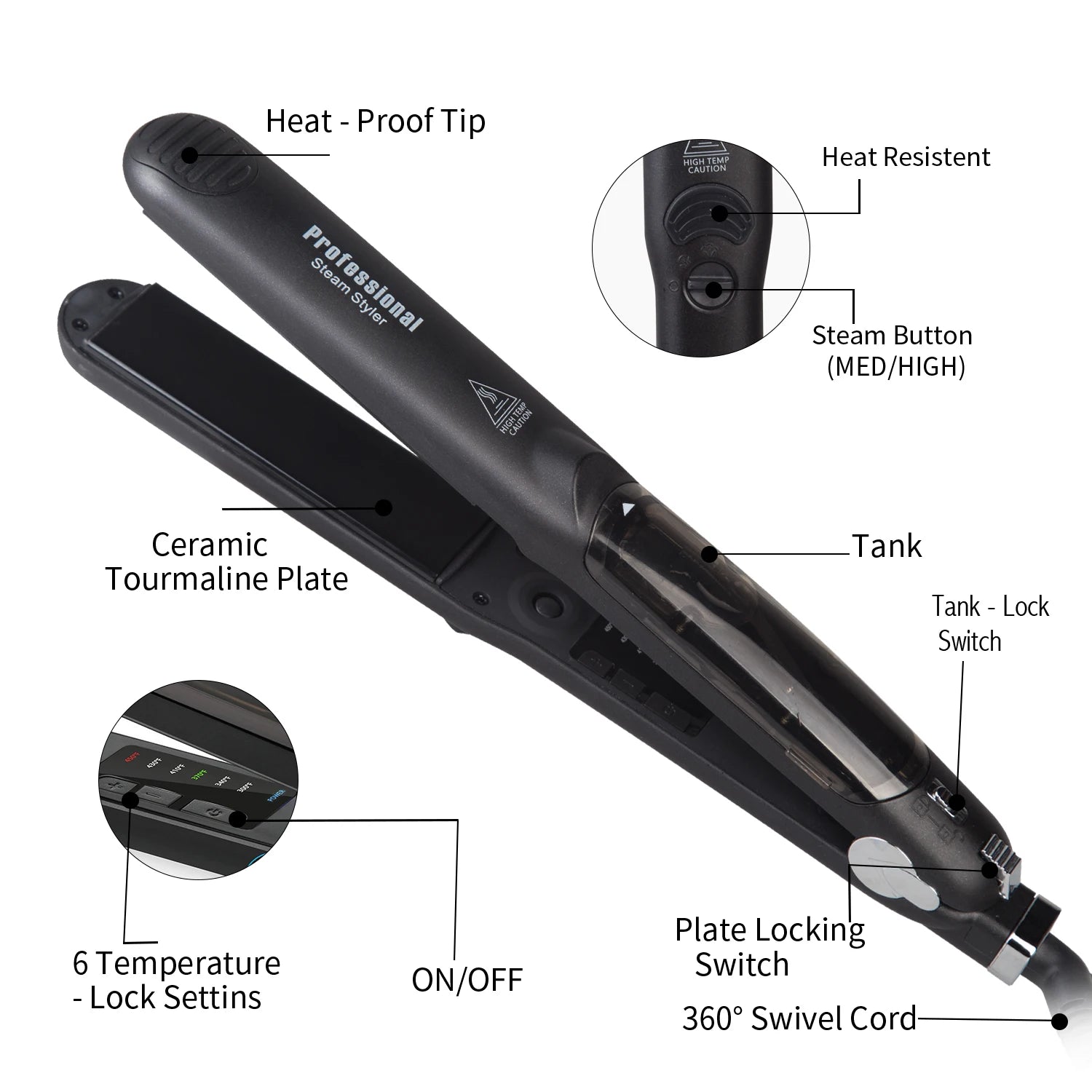 Steam Hair Straightener Ceramic Flat Iron