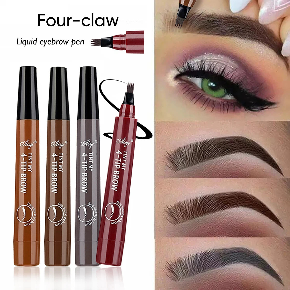 4-Tip Waterproof Microblading Eyebrow Pencil – Natural Brow Liquid (5 Colors)