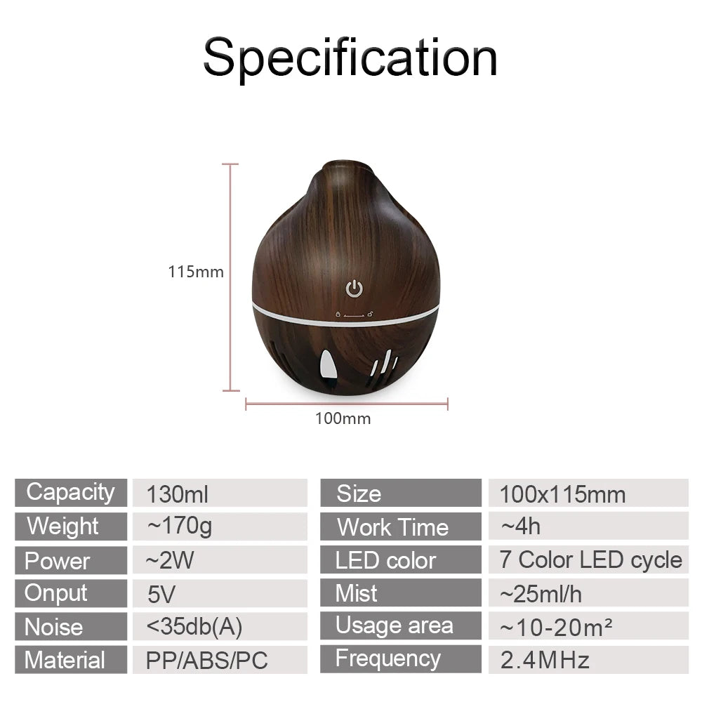 130ml USB Aromatherapy Humidifier with LED