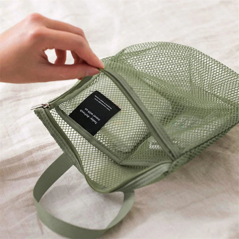 Mesh Travel Toiletry Bag – Portable Hanging Cosmetic Organizer Pouch