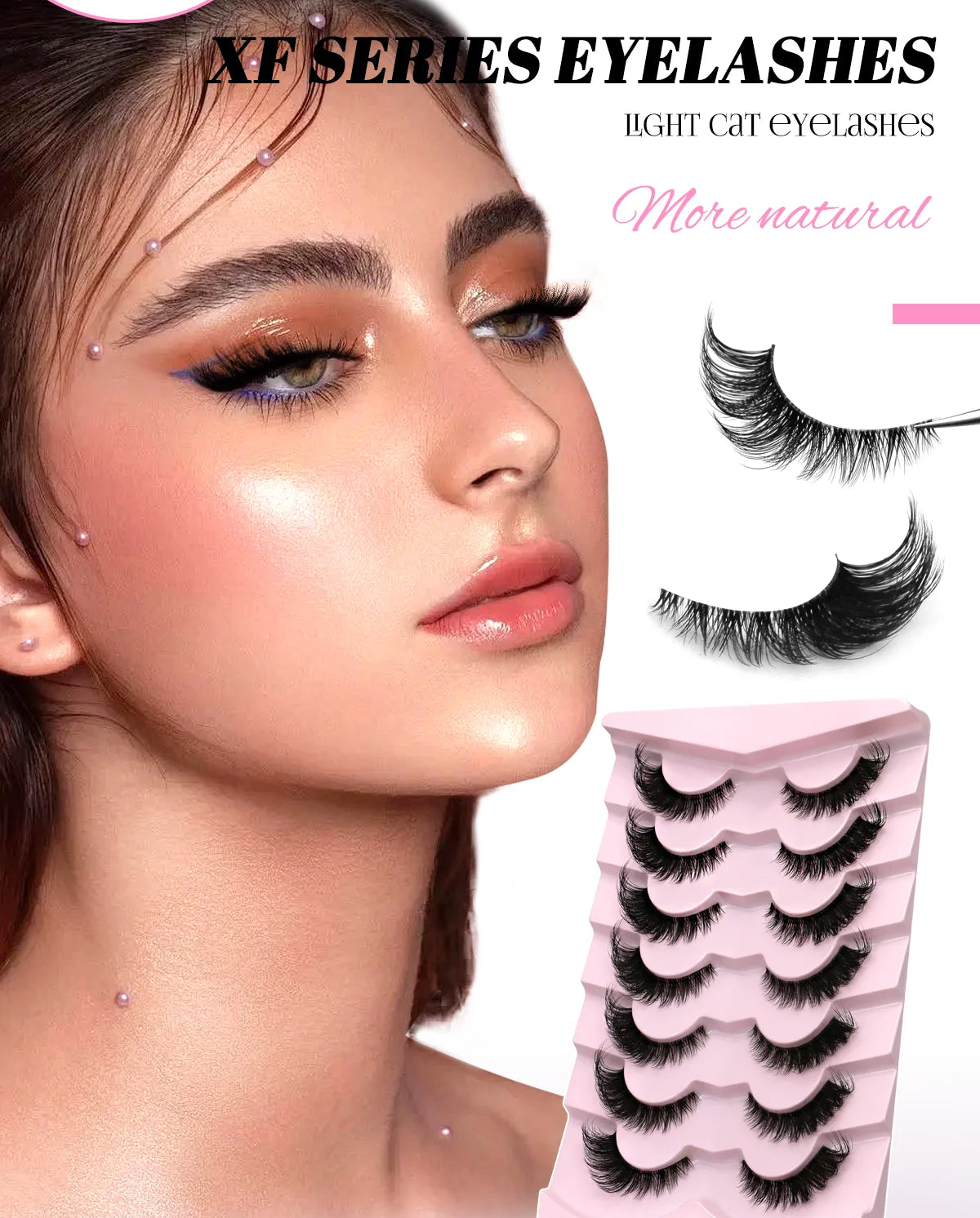 GROINNEYA Cat Eye Faux Mink Lashes – Natural Long with Clear Band