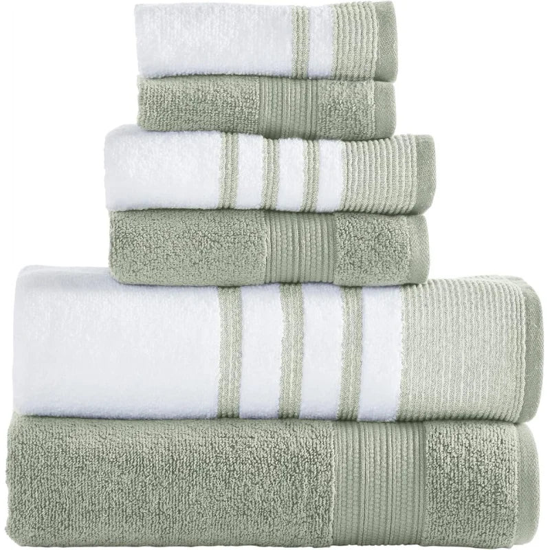 6-Piece Quick Dry Towel Set (White/Contrast Reinhart Sage)