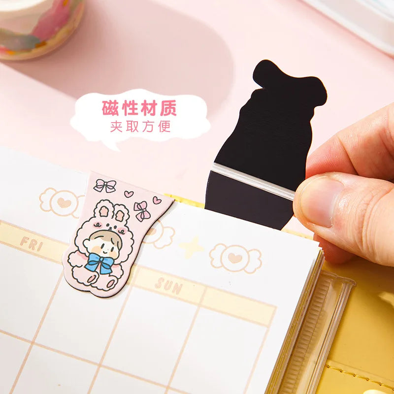 10pcs Kawaii Magnetic Bookmarks – Cute Cartoon Girls & Animals