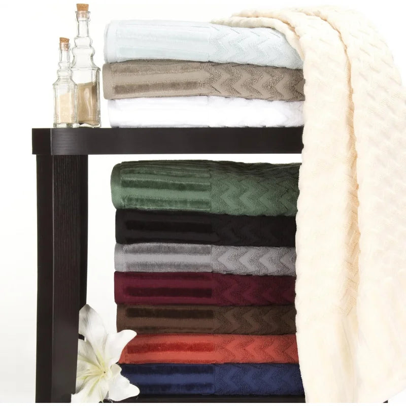 6-Piece Cotton Deluxe Plush Bath Towel Set (Chevron Pattern)