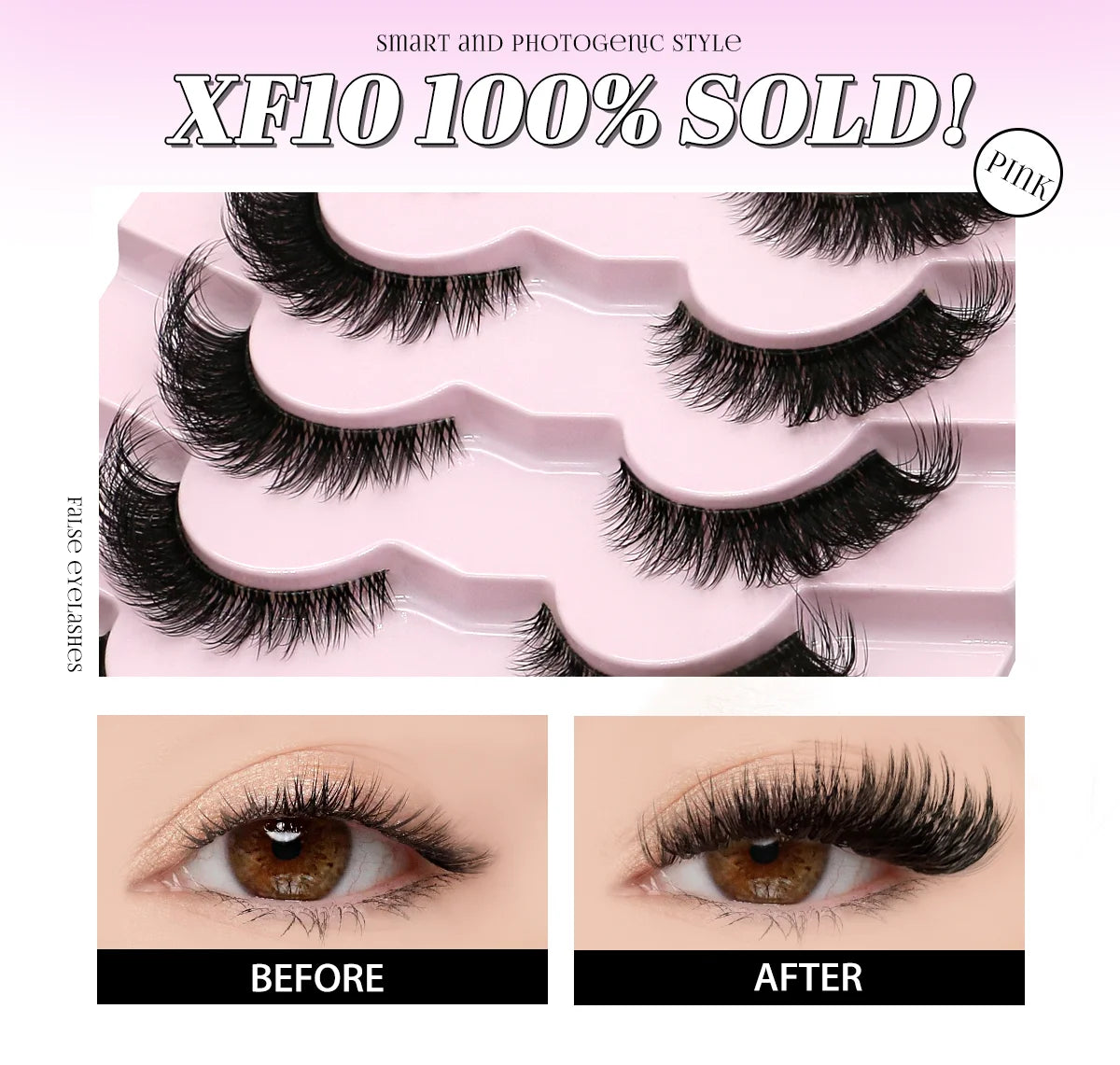 GROINNEYA Cat Eye Faux Mink Lashes – Natural Long with Clear Band