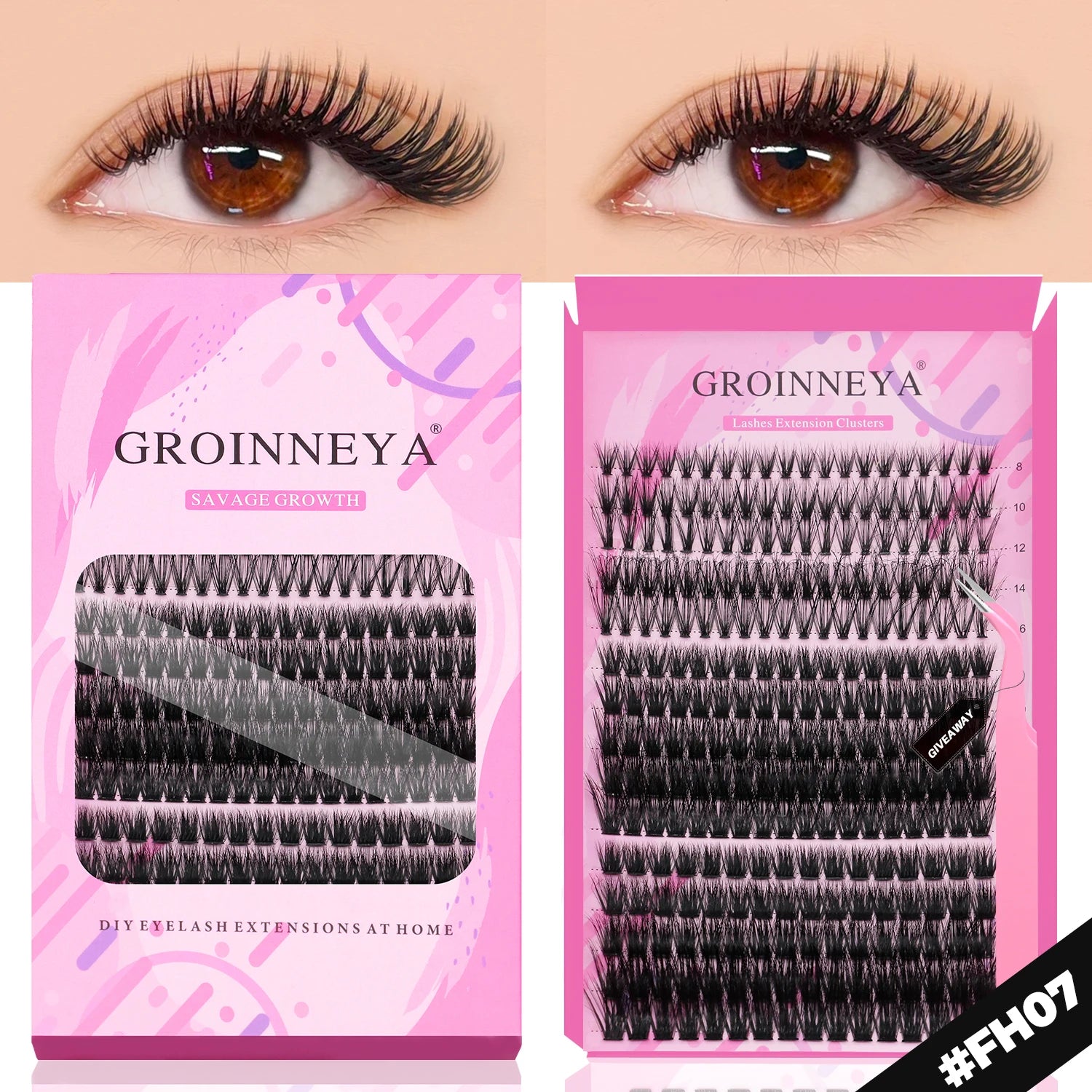 GROINNEYA DIY Lash Extension Kit – Cluster Lashes with Bond & Seal