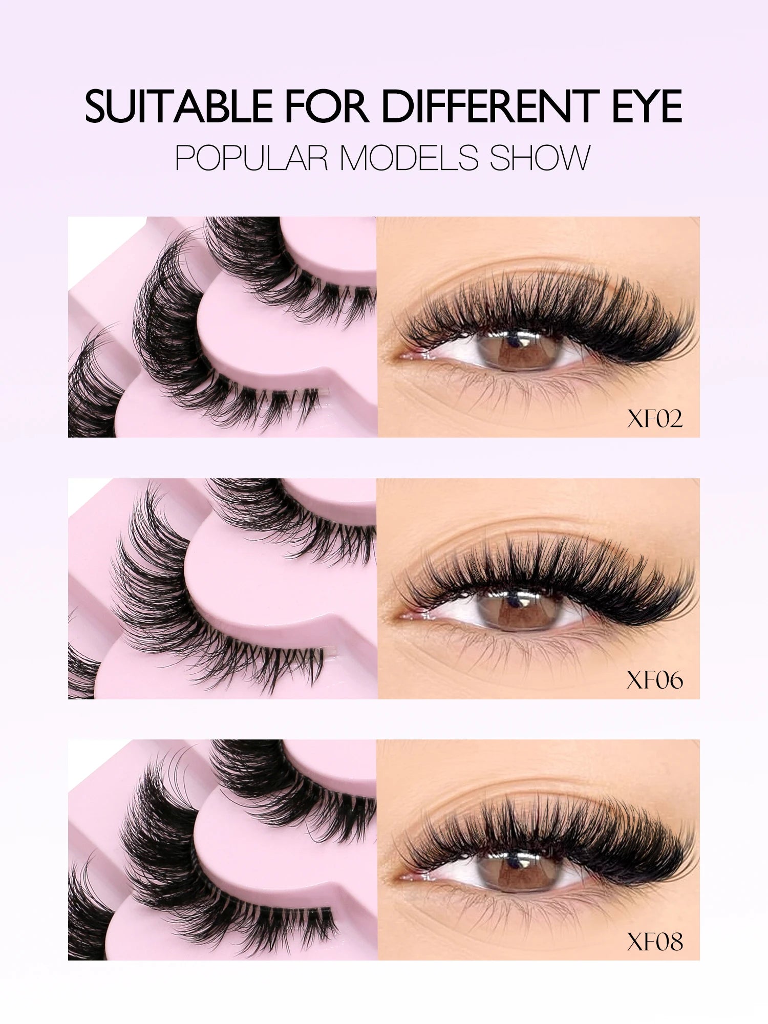 GROINNEYA Cat Eye Faux Mink Lashes – Natural Long with Clear Band