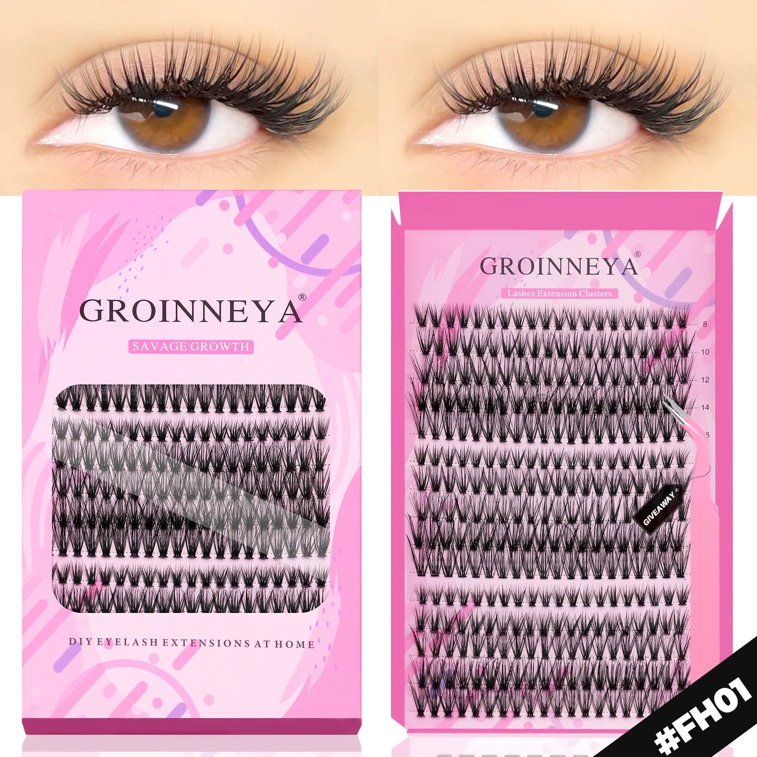 GROINNEYA DIY Lash Extension Kit – Cluster Lashes with Bond & Seal