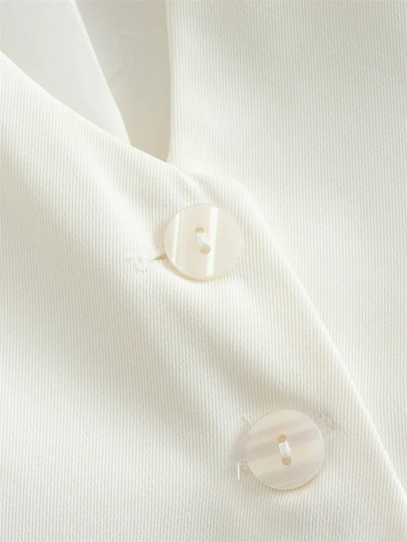 Women’s V-Neck Cropped Vest – Sleeveless Fashion Suit Top (Black/White)