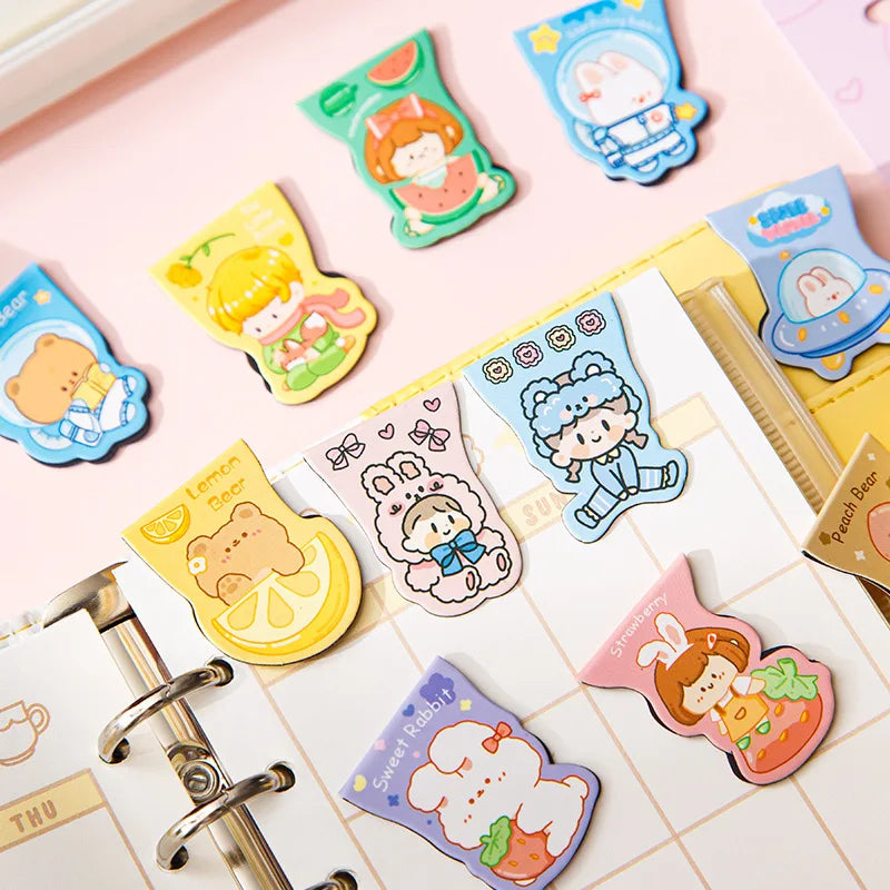 10pcs Kawaii Magnetic Bookmarks – Cute Cartoon Girls & Animals