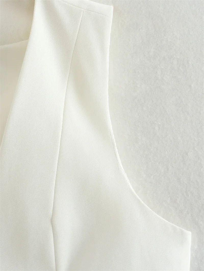 Women’s V-Neck Cropped Vest – Sleeveless Fashion Suit Top (Black/White)