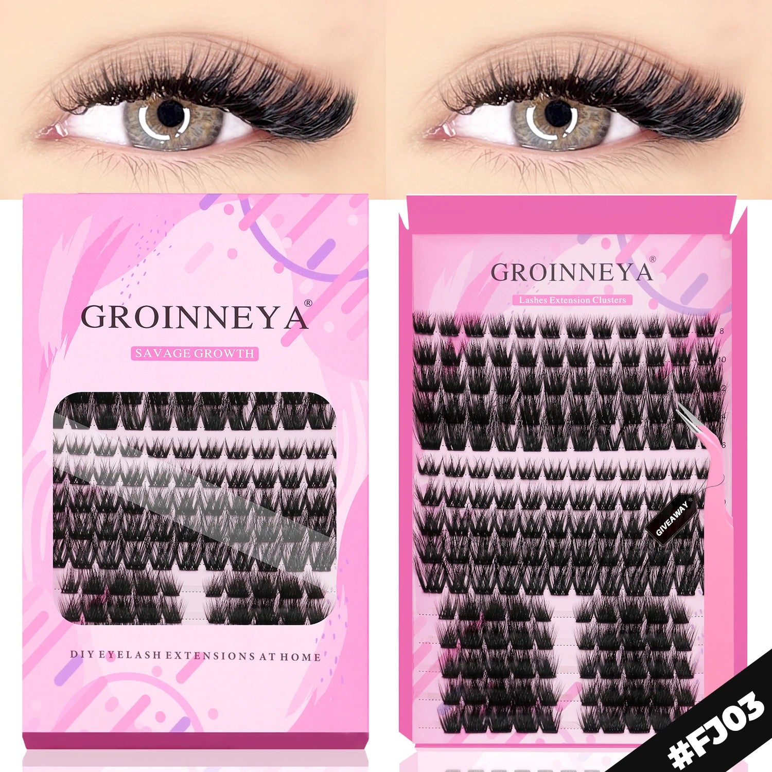 GROINNEYA DIY Lash Extension Kit – Cluster Lashes with Bond & Seal