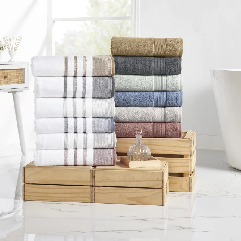 6-Piece Quick Dry Towel Set (White/Contrast Reinhart Sage)
