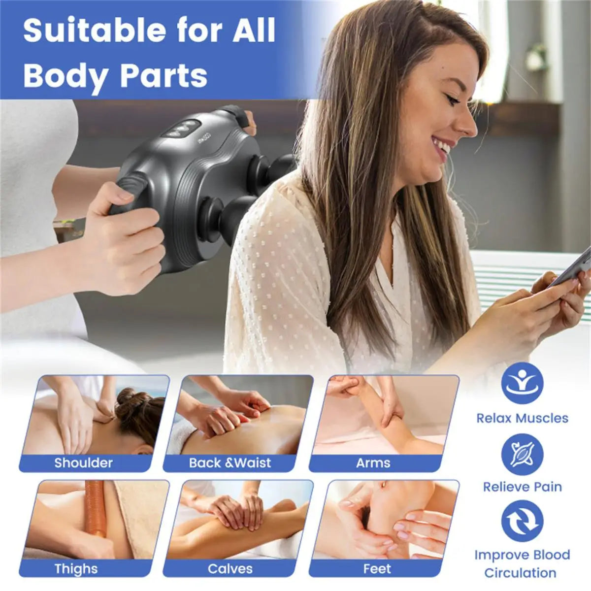 Versatile Electric Massager with 3 Heads & 3 Modes