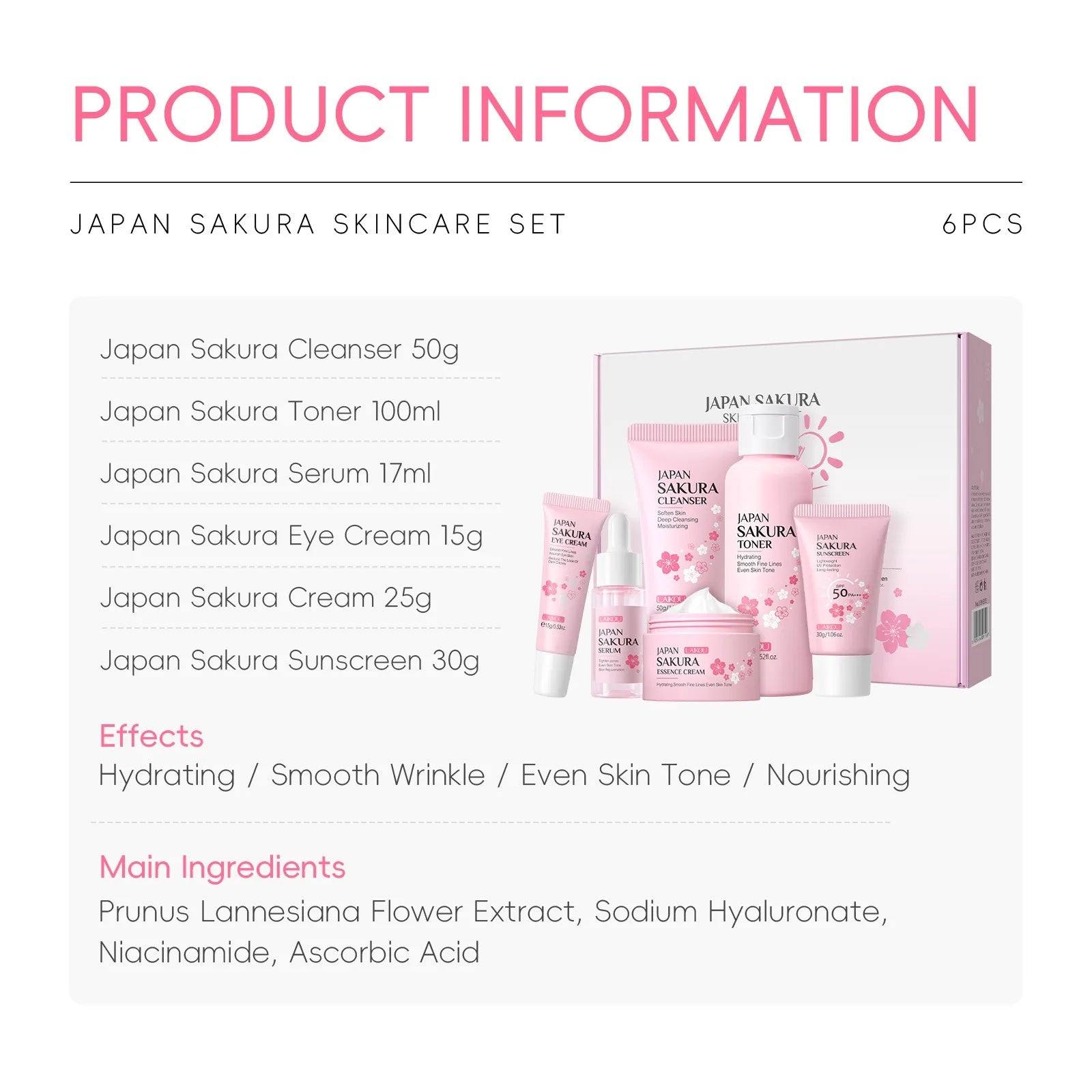 LAIKOU Japan Sakura Skin Care Set 6pcs