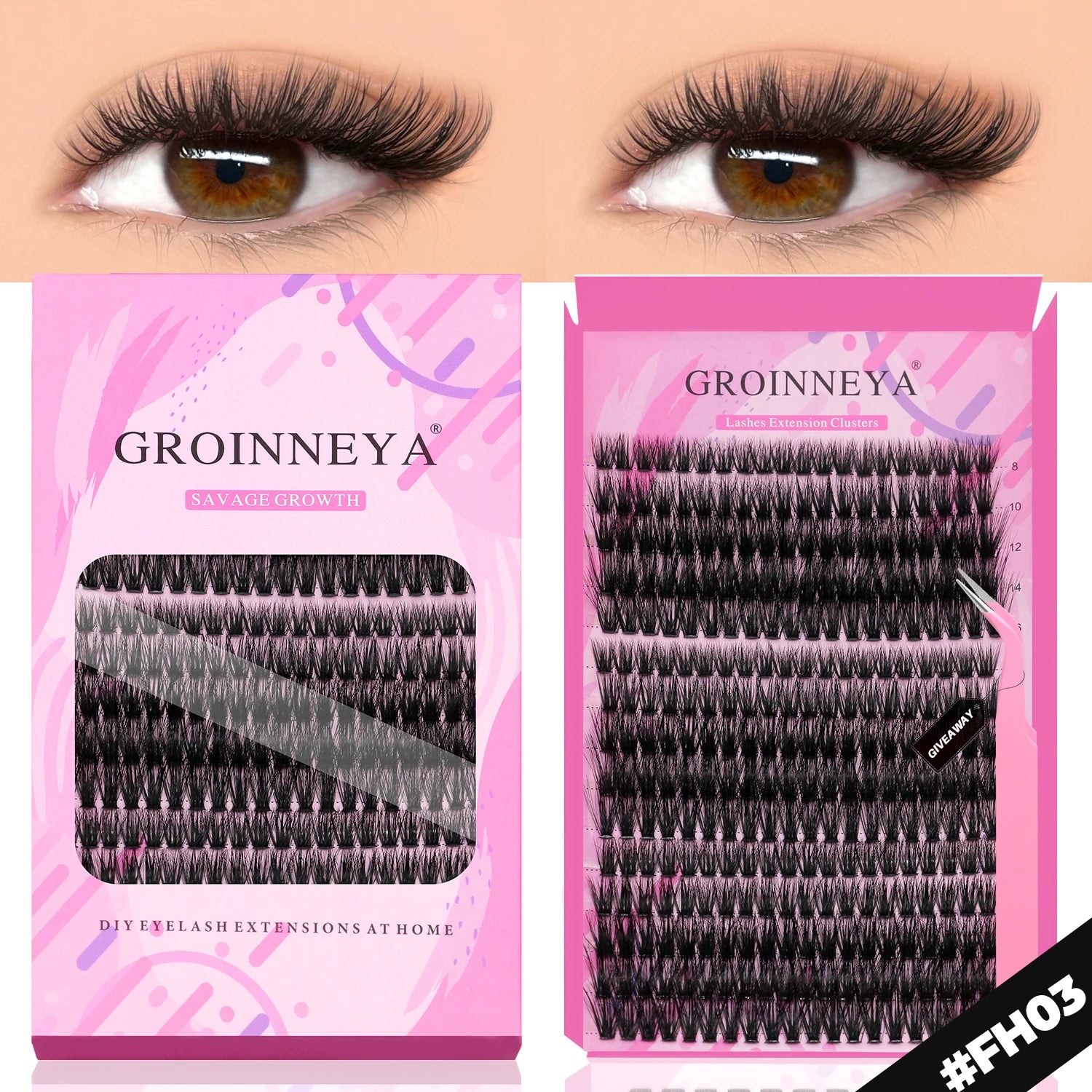 GROINNEYA DIY Lash Extension Kit – Cluster Lashes with Bond & Seal