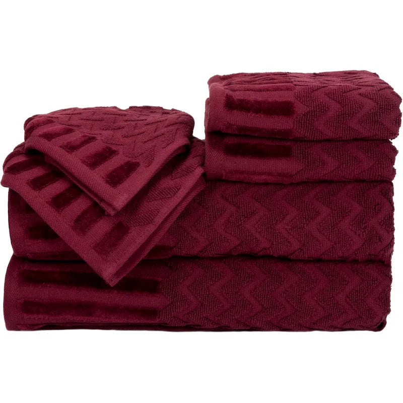6-Piece Cotton Deluxe Plush Bath Towel Set (Chevron Pattern)