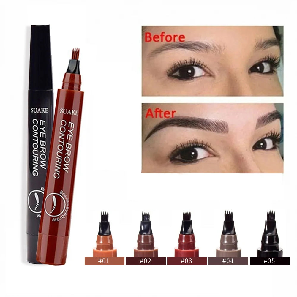 4-Tip Waterproof Microblading Eyebrow Pencil – Natural Brow Liquid (5 Colors)