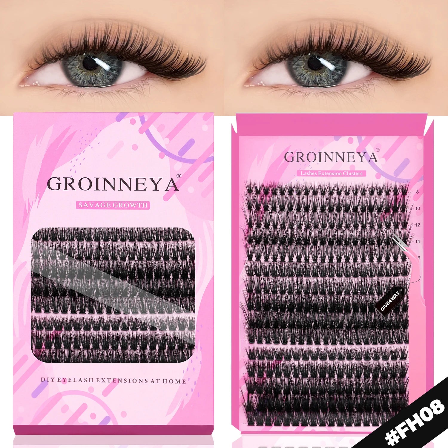 GROINNEYA DIY Lash Extension Kit – Cluster Lashes with Bond & Seal