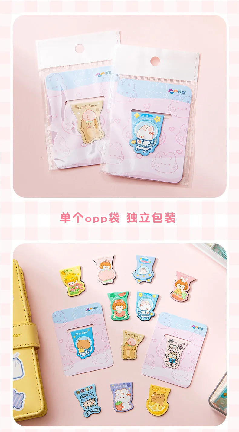 10pcs Kawaii Magnetic Bookmarks – Cute Cartoon Girls & Animals