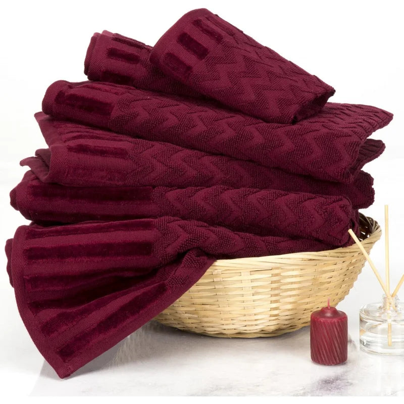 6-Piece Cotton Deluxe Plush Bath Towel Set (Chevron Pattern)
