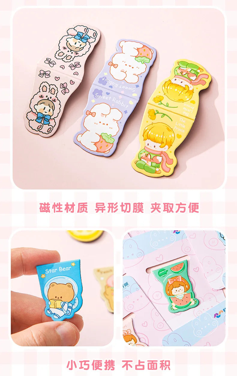 10pcs Kawaii Magnetic Bookmarks – Cute Cartoon Girls & Animals