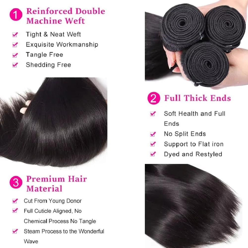 100% Human Hair Straight Bundles – 40 Inch Remy Extensions