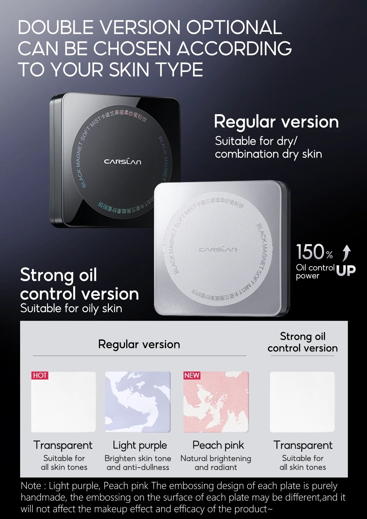 CARSLAN Stay Matte Pressed Powder – 24H Oil Control & Translucent Setting Powder